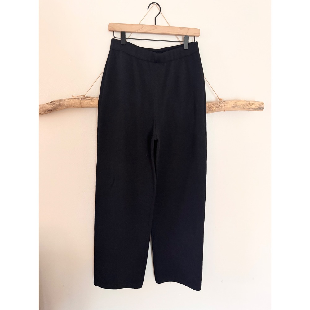 St. John Collection Black Santana Knit Straight Leg Pants Wool Blend Size 10
